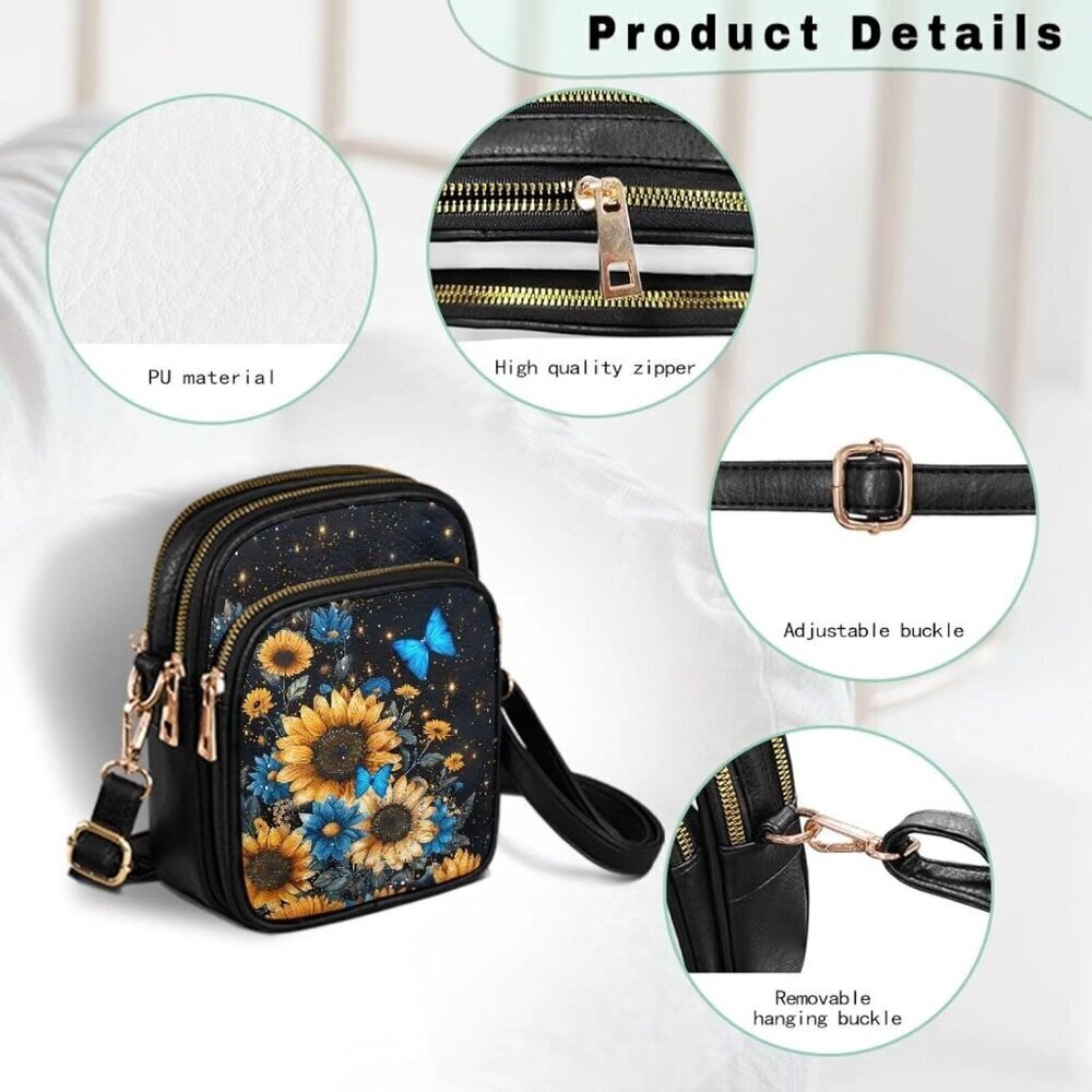 Leather Crossbody Bag for Women Compact Wallet Phone Purse Sling Shoulder - Picture 6 of 7